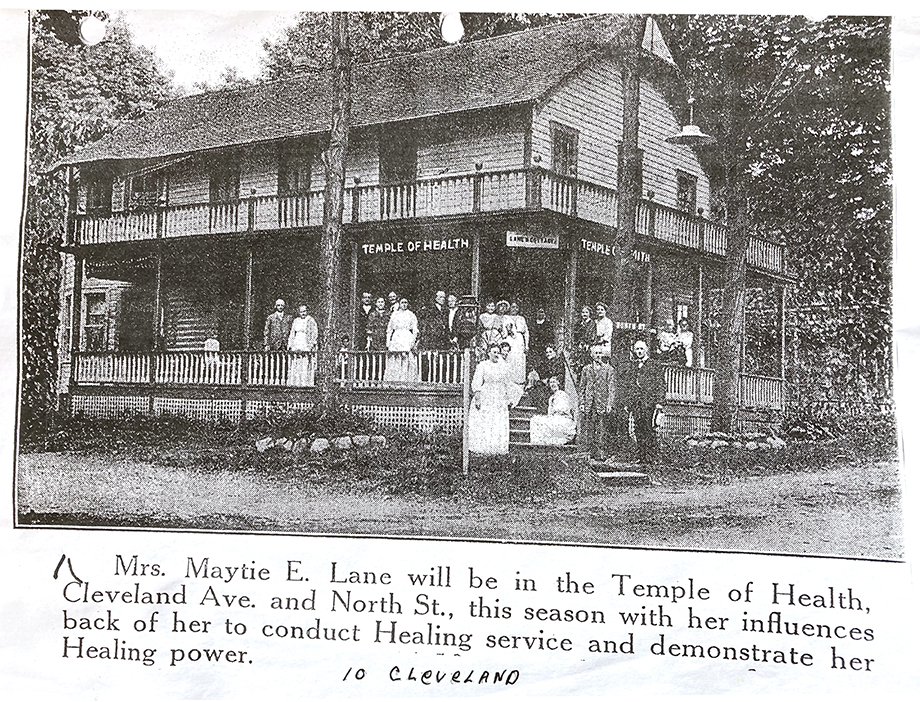 10 Cleveland Ave. Lily Dale, NY at the corner of Cleveland and North St. This Victorian Era home in Lily Dale, NY was built in 1895 an was then known as The Temple of Health once where Maytie E. Lane conducted Healing Serivces in the early 1900s.